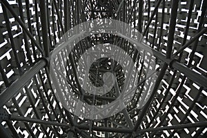 Intricate Metal Structure Ã¢â¬â Inside a metal structure looking at the steelwork